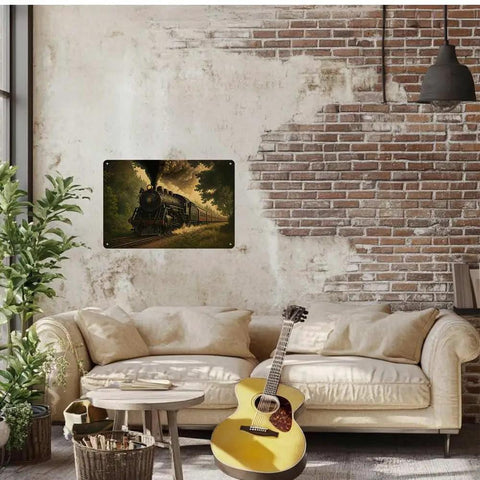 Vintage Steam Train Aluminum Wall Art 8x12 Inch Dope Retro Forest Railway Locomotive Metal Print Rustic Industrial Decor