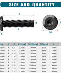 Diagram showing Beefy 61Pcs M8 Flat Head Hex Socket Cap Screws Set With 9 Lengths 10mm-60mm 304 Stainless Steel, size chart included