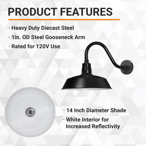 Outdoor Gooseneck Barn Light Satin Black With 14.5 Inch Extension Arm Wall Sconce For Farmhouse Vintage Decor