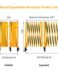 16Ft Industrial Expandable Barricade Gate With Wheels Heavy Duty Folding Security Gate for outdoor use shown folded and expanded
