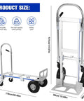 Heavy Duty 2 In 1 Convertible Dolly With Smooth Rolling Wheels And 800 Pounds Capacity featuring detailed size dimensions, aluminum frame.