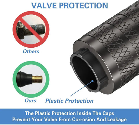 Heavy Duty 4 Pack Tire Valve Stem Caps For Tesla Cybertruck 2024 Through 2026 showcasing valve protection and design details.