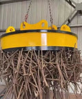 Heavy Duty Hydraulic Magnetic Attachment Self Powered Excavator Job Site Workhorse And Electromagnetic Scrap Lifter lifting scrap wood debris.