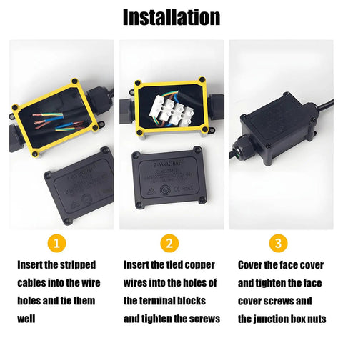 Installation steps for Two Pack IP68 Waterproof Outdoor Junction Box Dual Port Electrical Enclosure with Terminals