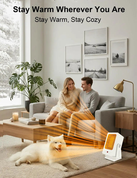 Portable Indoor Space Heater That Heats Up Fast With 2 Second Rapid Heat From PTC Ceramic Tech in a cozy living room