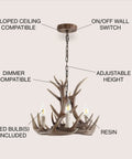 Brown Adjustable Resin Antler Three Light LED Chandelier with LED Bulbs Included for cozy farmhouse vibe in dining and living room.