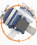 Top view of 4 Inch Bench Vise With Portable Clamp And 360 Degree Swivel Base For Woodworking Milling Machine And Drill Press Heavy Duty.