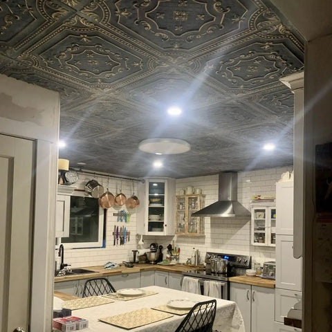 Drop In 2x2 Ceiling Tiles Pack Of 10 PVC Panels With Antique Gold Faux Tin Look in kitchen, Glue Up install