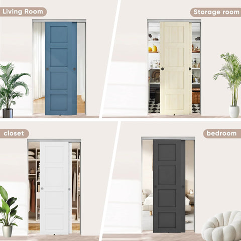 Heavy Duty Bypass Door Hardware With Soft Close For Two Sliding Closet Doors, 60 Inch Track, displayed in various rooms