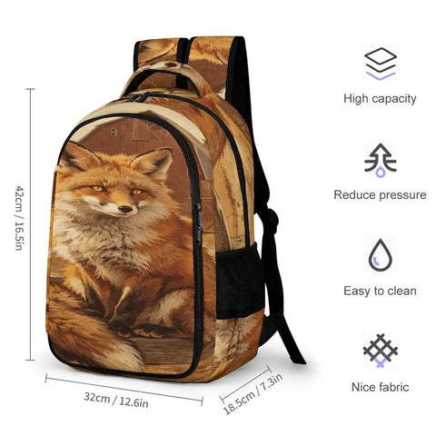 Autumn Pasture Fox Printed Unisex Backpack With Large Capacity Durable Polyester Daypack for School Travel and Everyday Carry