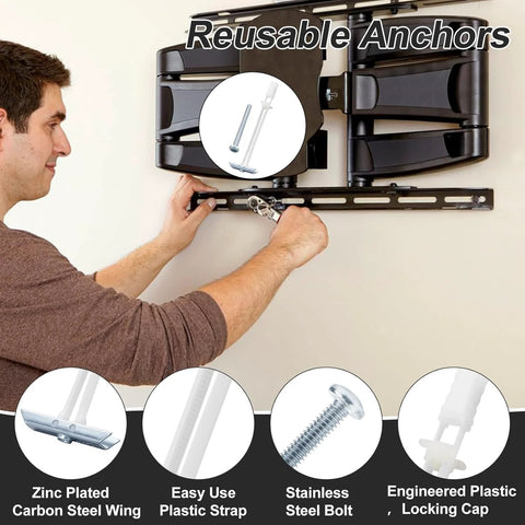 Person installing TV with Heavy Duty Drywall Anchor Kit With 3/16-24 Included Bolts For Hollow Wall Mounting Stainless Steel Anchors