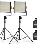 Dimmable Bi Color LED Video Light Kit With 480 LEDs Per Light 3200K To 5600K CRI 96 Plus U Bracket And 75 Inch Tripod Stand