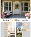 Front exterior door with Rock Solid Heavy Duty Square Entry Door Handle And Single Cylinder Deadbolt Lock Set in satin brass finish