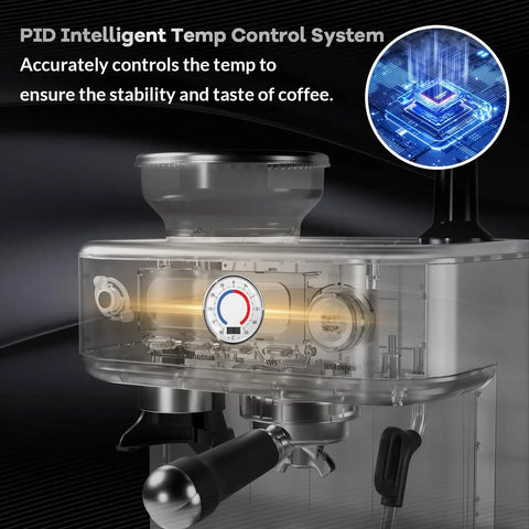 PID Intelligent Temp Control System of Killer Espresso Machine With Built In Grinder And LCD Display 15 Bar Professional Coffee Maker.