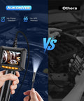 Handheld Endoscope Camera With Light 2.8 Inch IPS Screen showing gears and comparing with phone screen view