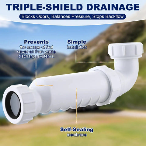 One And A Half Inch Sanitary Waste Valve Kit With Self Sealing Membrane Keeps Odors Out And Prevents Pressure Failures For RV Sinks Toilets And Showers Compatible With Wavin BV1B UB Waste Valve shown with triple-shield drainage feature.