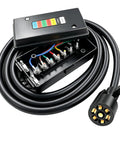 Heavy Duty Pure Copper 7 Way Trailer Plug And Waterproof Junction Box Kit With 6 Foot Extension Cord featuring wiring connections.