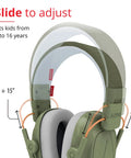 Close-up of Kids Noise Canceling Headphones With 25 dB Sound Reduction Adjustable For Ages 3 To 16 CE And ANSI Certified, in green.