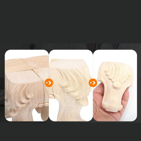 Solid Wood Furniture Legs Set 4 Pcs Carved Rose Design, close-up view of detailed carving