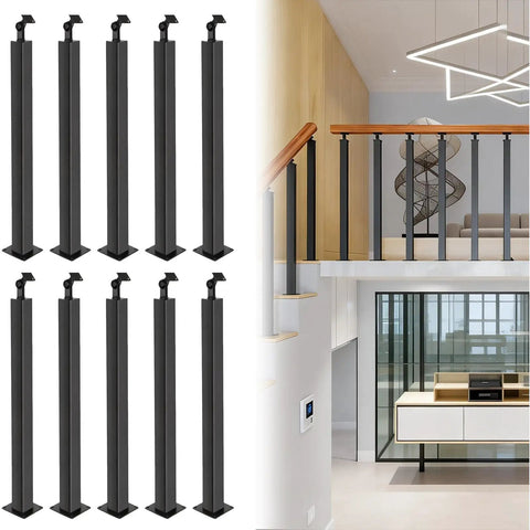 Matte Black No Drill Hand Rail Post For Deck And Stairs Rock Solid Iron Railing Stand arranged in modern interior layout.