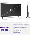 Front and side view of 55 Inch QLED Smart TV With Sharp 4K Resolution And Rich HDR10 Colors Plus Slick Built In Apps.