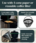 Dual Brew Coffee Maker With 12 Cup Glass Carafe And Single Serve Pods Programmable Touchscreen For Ground Coffee Or K Cup Auto Shut Off Black showing paper and reusable coffee filter options