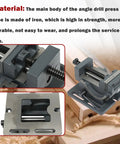 3 Inch Drill Press Vise With 0 To 90 Degree Tilting Angle Iron Cradle Style Clamp shown on wooden workbench