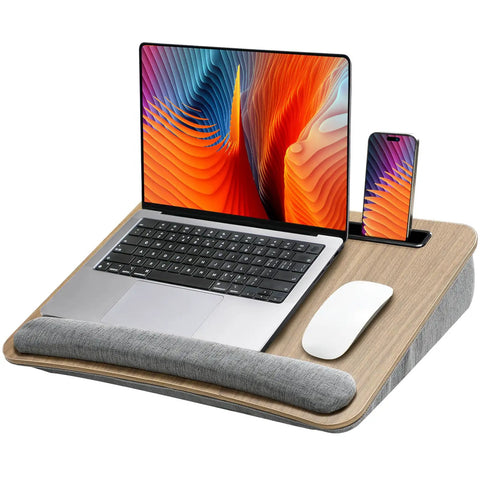 Portable Laptop Lap Desk With Pillow Cushion, Fits Up To 15.6 Inch Laptops, Anti Slip Strip, Built In Storage, Lightweight And Comfy