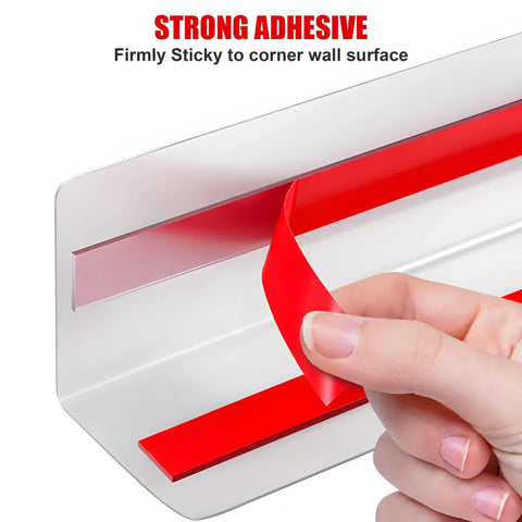 Heavy Duty T304 Stainless Steel Wall Corner Guards, 2 X 2 Inch 48 Inch Long, 10 Pack showing strong adhesive strip being pulled.