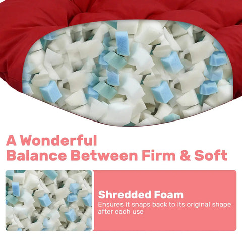 Close-up of high elastic filling in Egg Chair Cushion Replacement For Hanging Chairs Outdoor Waterproof Cover, thick and plush red.