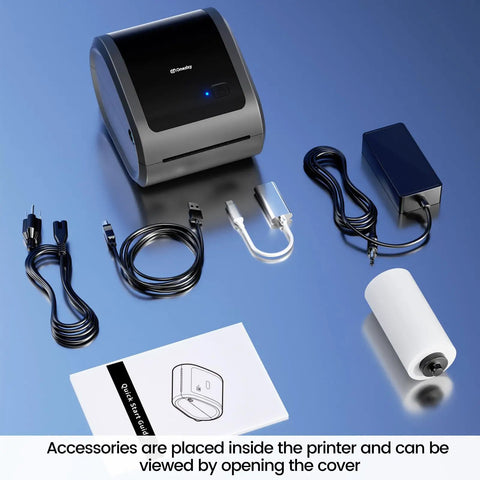 Bluetooth Thermal Shipping Label Printer For 4x6 Rolls And Wide Fan Fold Paper With Spacious Built In Storage Tray with accessories