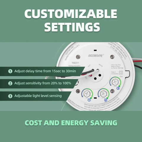 Real Deal Hardwired Pir Ceiling Motion Sensor Switch With 360 Degree Sweep And Auto Light Controls for customizable settings panel
