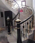 Adjustable Aluminum Baluster Spindle Kit For Deck Stairs And Porch Railings Ten Piece Heavy Duty Guardrail Set with curved stair rail and decorative elements.