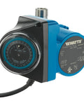 Hot Water Recirculation System With Programmable Timer for instant hot water, showing blue pump with timer dial and electrical cord.