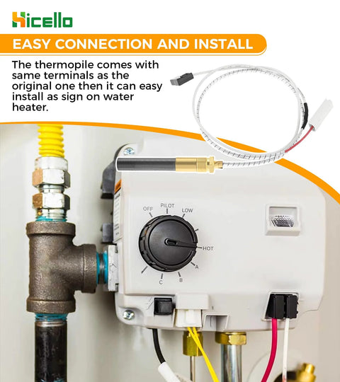 Gas minivolt thermopile replacement for Bradford White water heater; white control module with black dial (Hicello)
