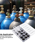 300 Piece Snap Ring Set With E Clips And C Clips Assortment Kit for valves and sprayers shown next to gas cylinders