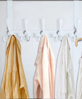 Over The Door Hook Rack With 5 Tri Hooks For Coats And Towels, Space Saver Door Hanger, White Finish, Back Of Door Mount