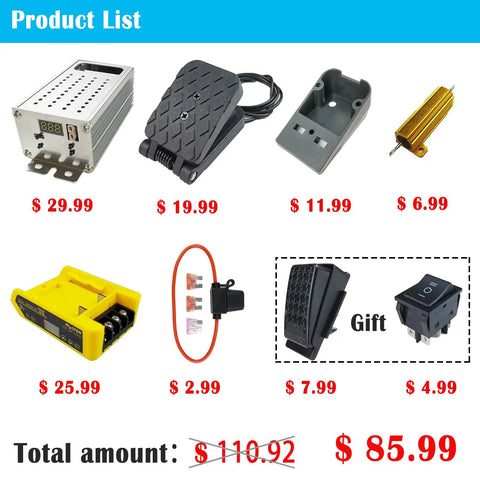 Ride On Toy Battery Adapter And DC Motor Speed Controller Kit For 24V Conversion With PWM Pedal Installation Accessories shown
