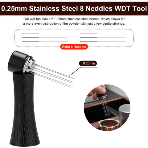Espresso Distribution Tool With Six Plus Six Needle Set 0.4mm Espresso Stirrer Aluminum Handle And Stand Pro Barista Grade