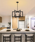 Killer 22 Inch Black Chandelier With Six Geometric Farmhouse Lights, Modern Industrial Pendant Fixture over kitchen island.