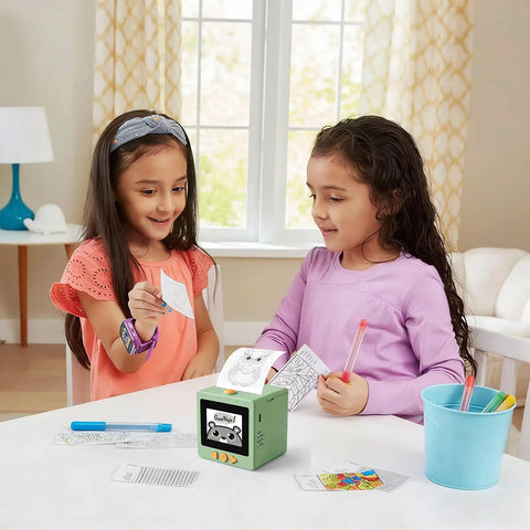 Next Level Smart AI Voice Activated Printer With Ridiculously Fast Inkless Thermal Tech And A Bright 2.4 Inch HD Touchscreen Display For Making Totally Awesome Custom Stickers Everyday in use by two young girls.