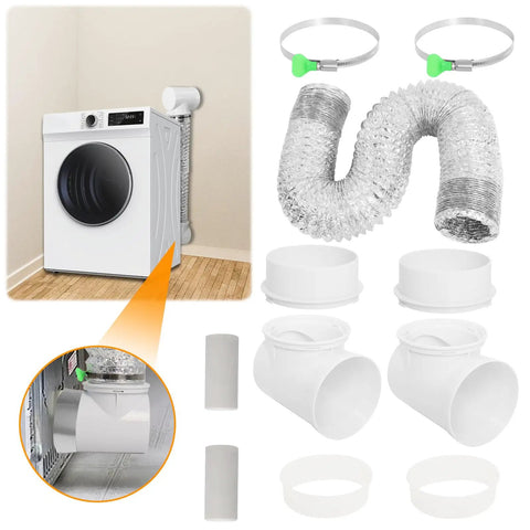 Flexible 4 Inch Dryer Vent Hose Kit For Tight Spaces With Double 90 Degree Elbow And 9.84 Ft Aluminum Exhaust Hose Indoor Use Vacuum Hose Connector Attachment Easy Install For Home Laundry Rooms And Small Spaces, showing components layout.