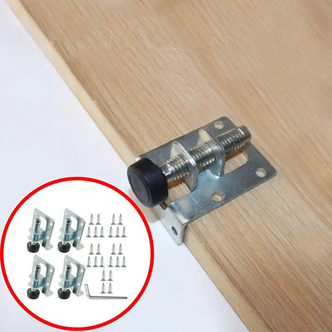 Heavy Duty Furniture Leveling Shims With Adjustable Metal Cabinet Legs And Anti Slip Foot Pads For Wardrobes And Workbenches Including Hex Wrench For Kick Those Wobbles Fast Dead Flat Setup with screws and fittings.