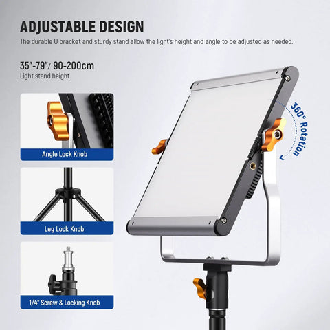 Dimmable Bi Color LED Video Light Kit With 480 LEDs Per Light 3200K To 5600K CRI 96 Plus U Bracket showing adjustable knobs