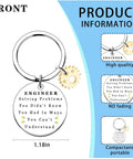 Front view of Engineering Keychain For Men with engraved text, 2.36 inches tall, metal ring 1.18 inches, appreciation gift.
