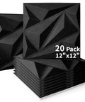 Totally Rad 3D Acoustic Panels For Walls Soundproofing Foam Tiles 12X12 Inches black textured panels stacked in a pack.