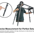 Adjustable Platform Keyboard Stand For Live Gigs And Studio Use with person demonstrating height adjustment and swivel feet.