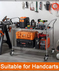 Four Inch Brake Stem Casters With Lock Nuts Swivel Rubber Wheels on a tool cart loaded with equipment for handcarts