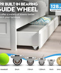 1.5 Inch Fixed Caster Wheels Low Profile TPR Rubber Casters For Furniture Drawers Storage Boxes Includes Silver Hardware 4 Pack showcased under a bed.