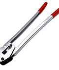 Beefy PET Strapping Sealer And Crimper For One-Half To Three-Quarter Inch Plastic Straps With Twenty Inch Extension Handle Ergonomic All Steel Manual Banding Tool For Fast Polypropylene Strap Sealing, red handles